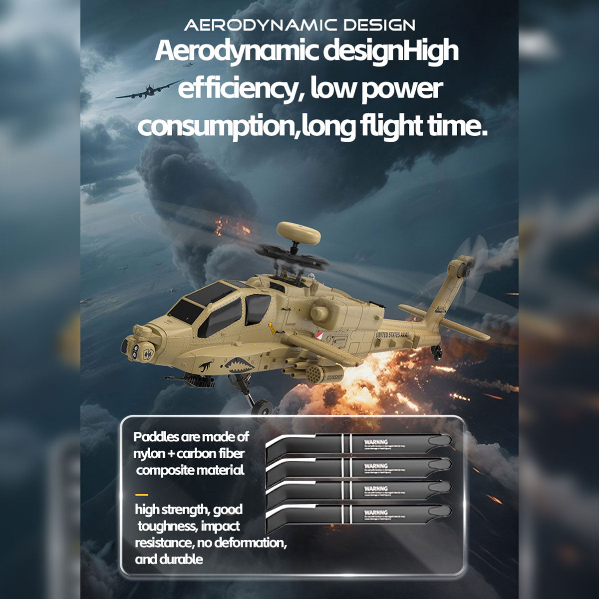 WOLFBUSH YUXIANG F11-N AH64 Apache 1/32 Scale RC Helicopter Model  - 2.4G 6CH Coaxial Dual Rotor 6G/3D with Optical Flow Altitude Hold (RTF Version/Desert Yellow)