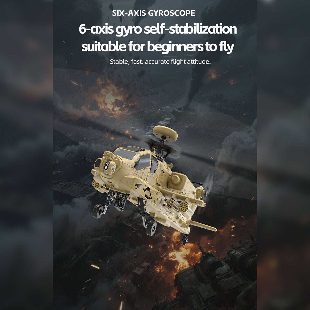 WOLFBUSH YUXIANG F11-N AH64 Apache 1/32 Scale RC Helicopter Model  - 2.4G 6CH Coaxial Dual Rotor 6G/3D with Optical Flow Altitude Hold (RTF Version/Desert Yellow)