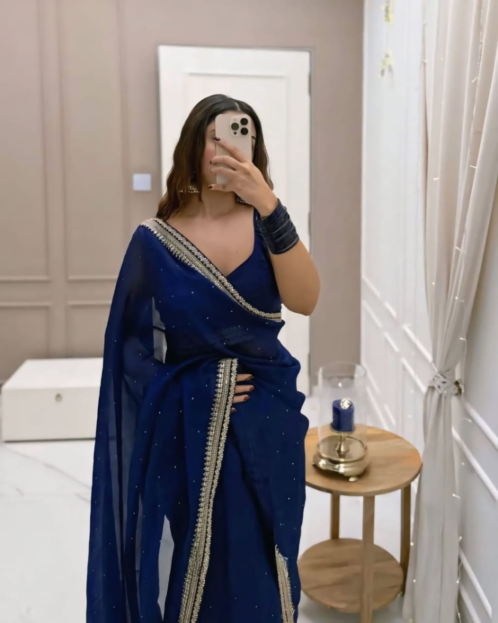 1 MIN READY TO WEAR PURE SOFT ORGANZA  SILK WITH BEAUTIFUL DIAMOND WORK