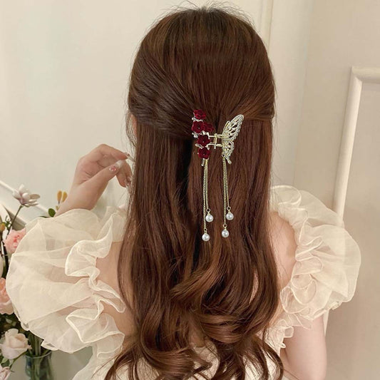 2pc Butterfly Roses Party Hair Claw