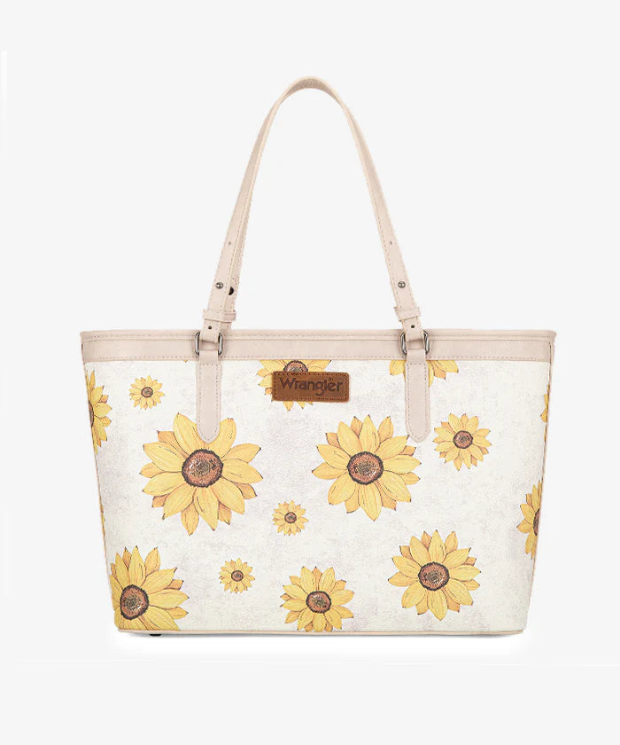 Sunflower Print Wide Tote Bag