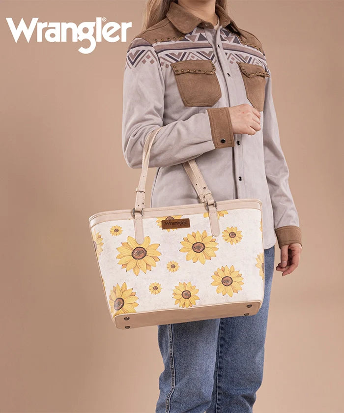 Sunflower Print Wide Tote Bag