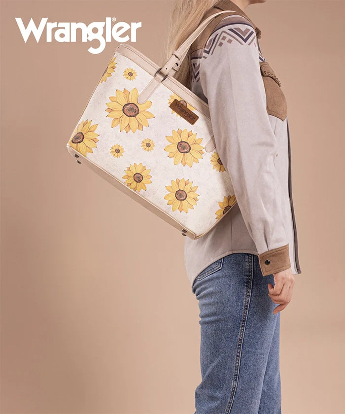 Sunflower Print Wide Tote Bag
