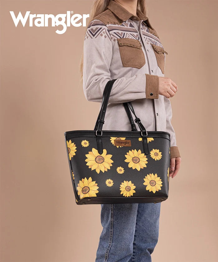 Sunflower Print Wide Tote Bag