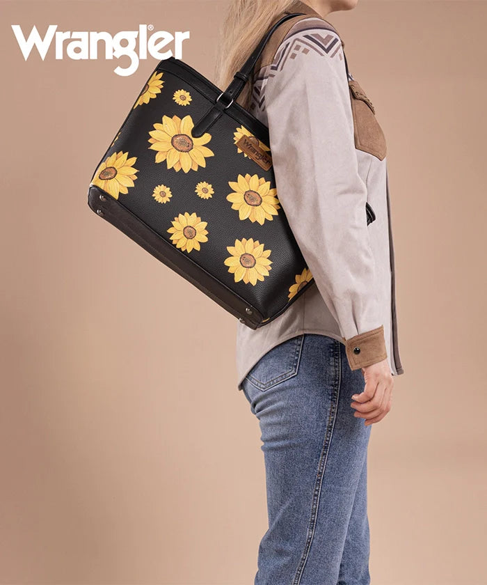 Sunflower Print Wide Tote Bag