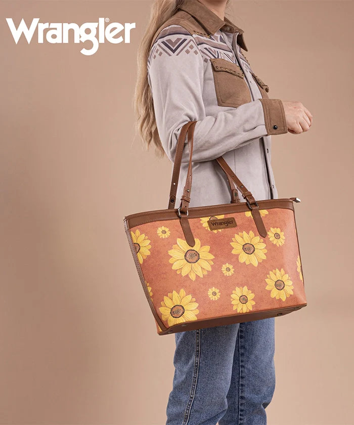Sunflower Print Wide Tote Bag