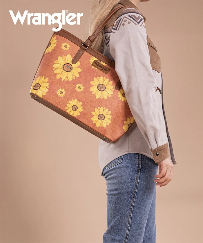 Sunflower Print Wide Tote Bag