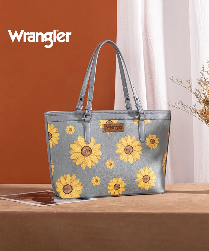Sunflower Print Wide Tote Bag
