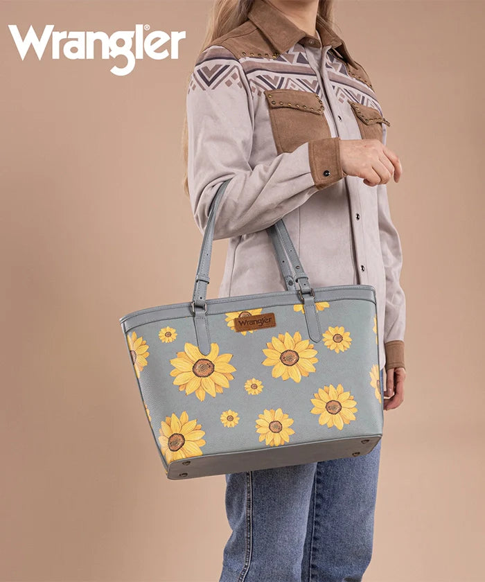 Sunflower Print Wide Tote Bag