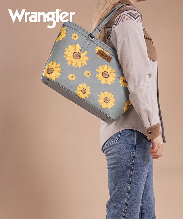 Sunflower Print Wide Tote Bag