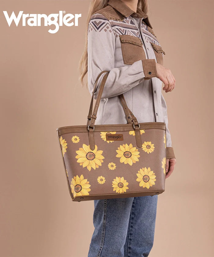 Sunflower Print Wide Tote Bag