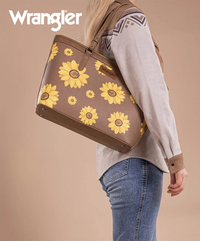 Sunflower Print Wide Tote Bag