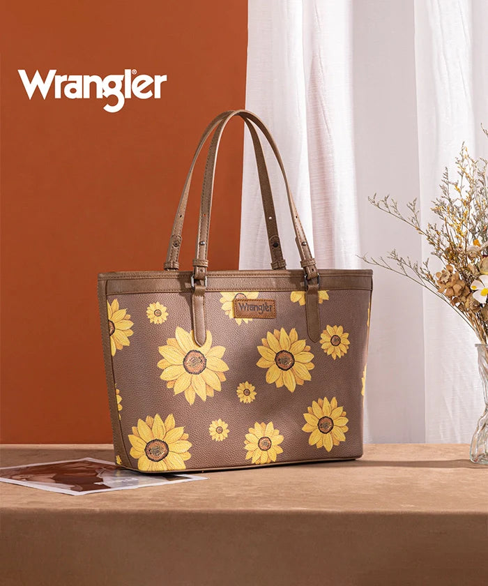 Sunflower Print Wide Tote Bag