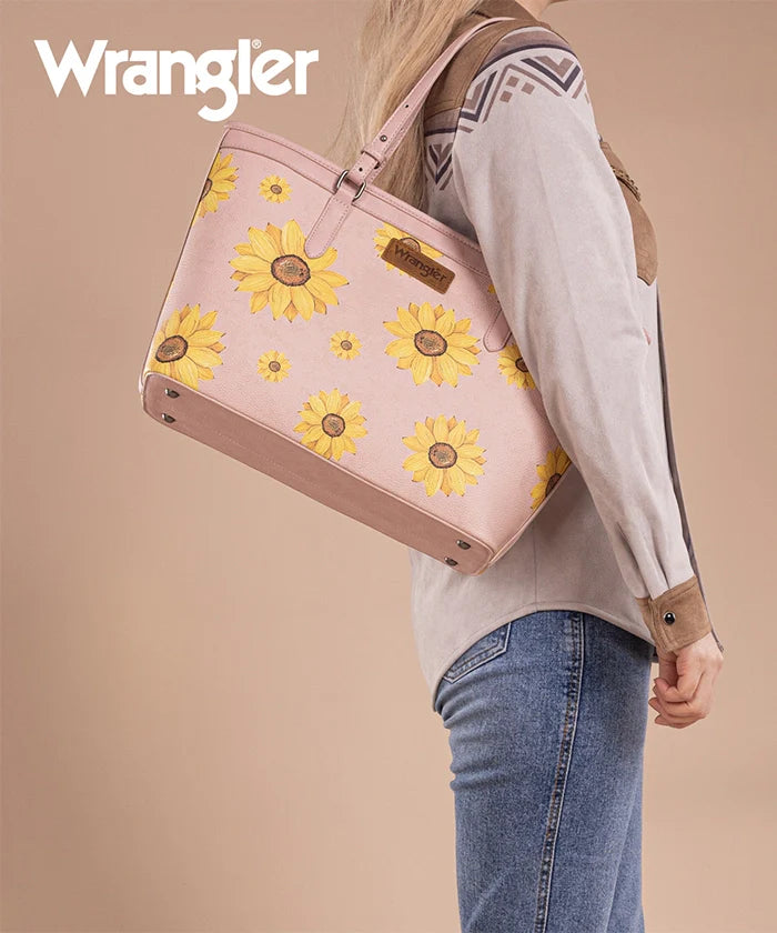 Sunflower Print Wide Tote Bag