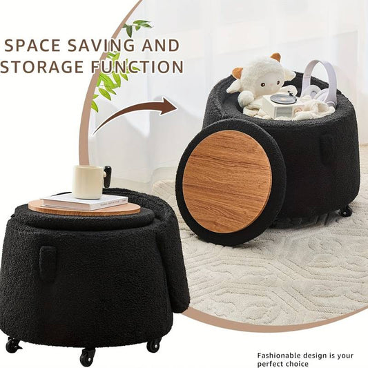 Modern Black Teddy Velvet Storage Ottoman with Backrest – 3.2 Cu Ft Hidden Storage