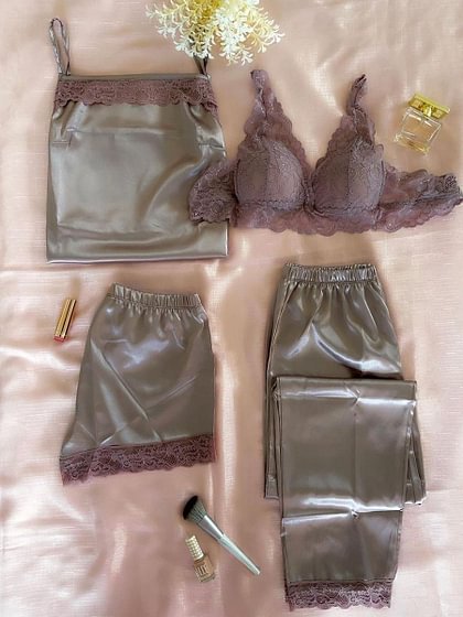 Grey Night Suit & Bra Penty Set Combo for Women's