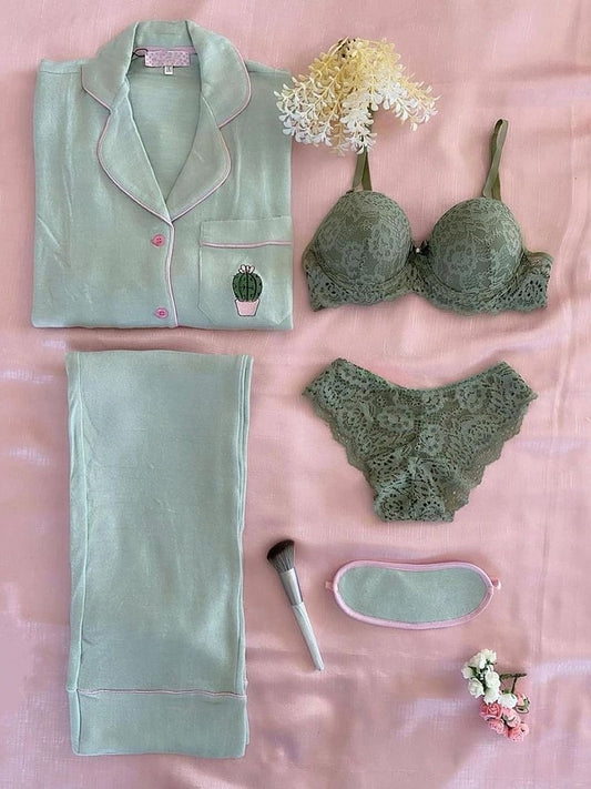 Soft Love Night Suit & Bra Penty Set Combo for Women's
