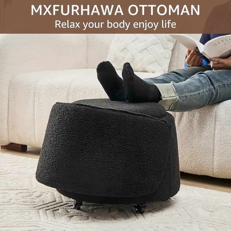 Modern Black Teddy Velvet Storage Ottoman with Backrest – 3.2 Cu Ft Hidden Storage