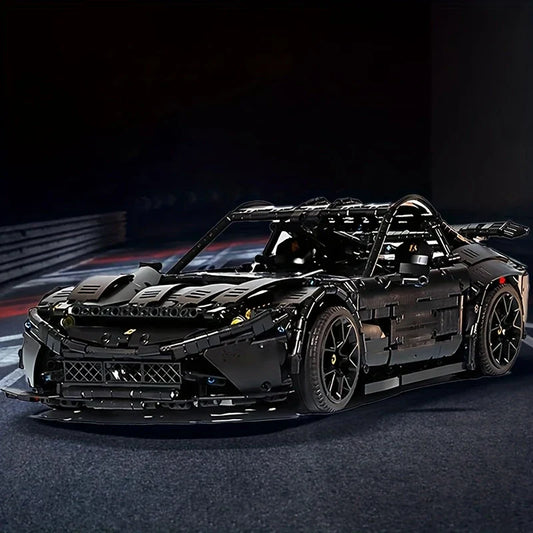 Black Sports Car Building Blocks Set, High Difficulty MOC Model
