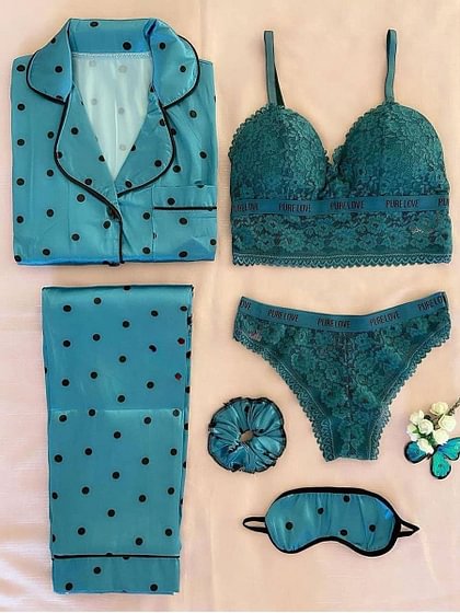 Blue Look Night Suit & Bra Penty Set Combo for Women's