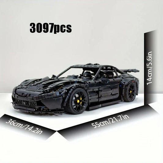 Black Sports Car Building Blocks Set, High Difficulty MOC Model