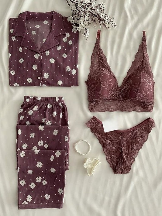 Alluring Night Suit & Bra Penty Set Combo for Women's