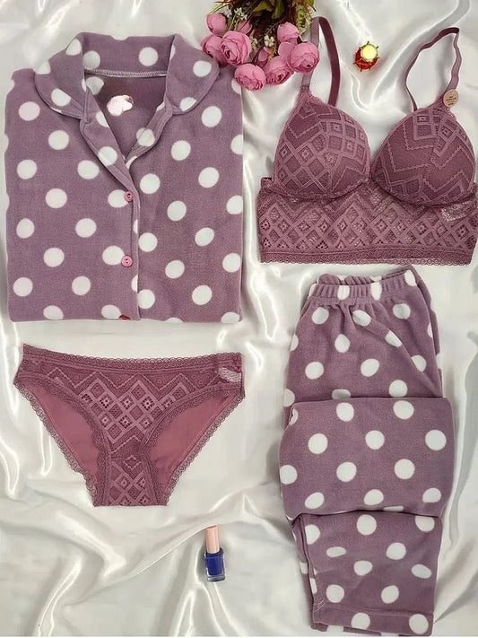 Floral Night Suit & Bra Penty Set Combo for Women's