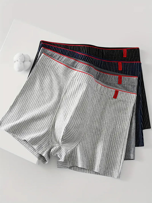 4pcs Men's Underwear, Striped Boxer Briefs Shorts