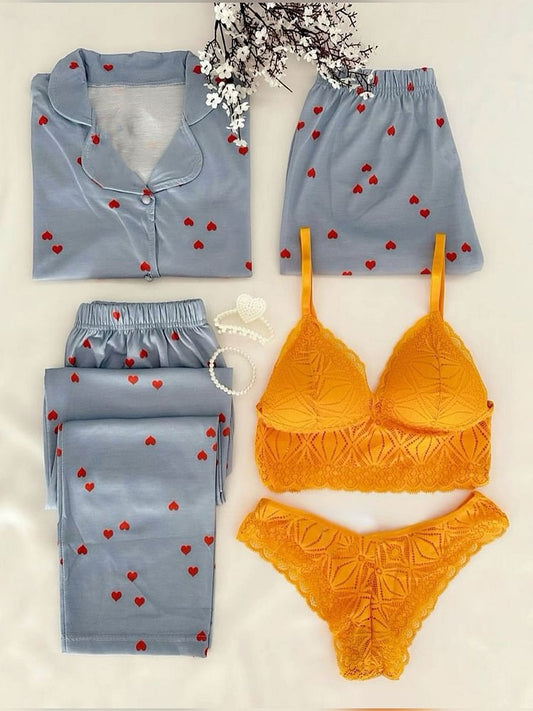 Grey Night Suit & Bra Penty Set Combo for Women's