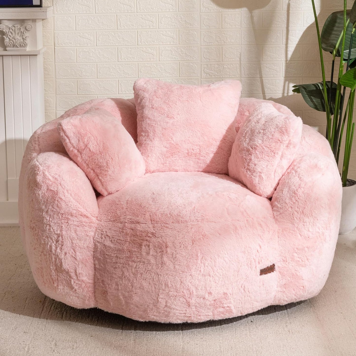 Oversized Plush Bean Bag Chair with Pillows, Cozy Faux Fur Floor Sofa for Adults, Comfy Lounge Seating for Bedroom and Living Room