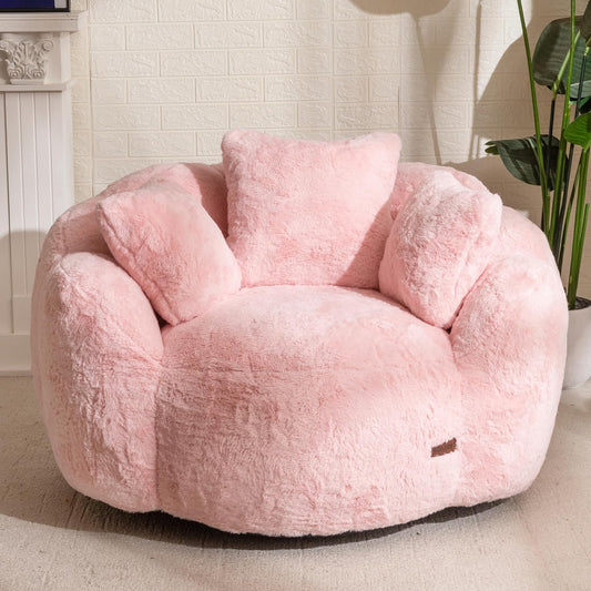 Oversized Plush Bean Bag Chair with Pillows, Cozy Faux Fur Floor Sofa for Adults, Comfy Lounge Seating for Bedroom and Living Room