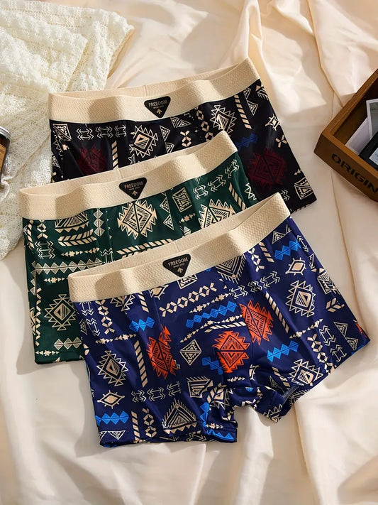 Men’s Ice-Silky Boxer Briefs – 5-Pack Mixed Colors with Geometric Prints