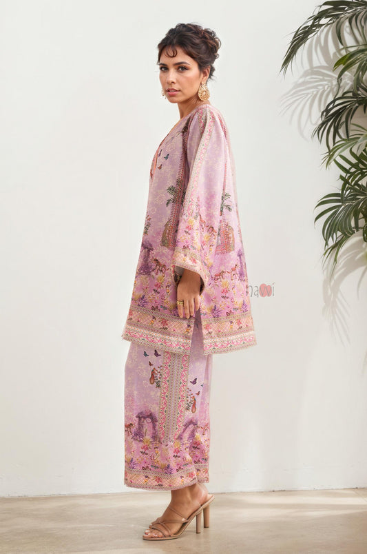 Pastel Lilac Mughal Art Print Tunic Set