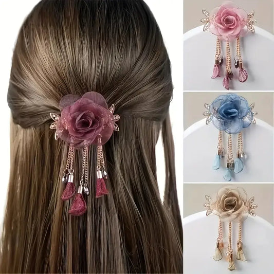 4pc Vintage Elegant Rhinestone Rose Hair Clip