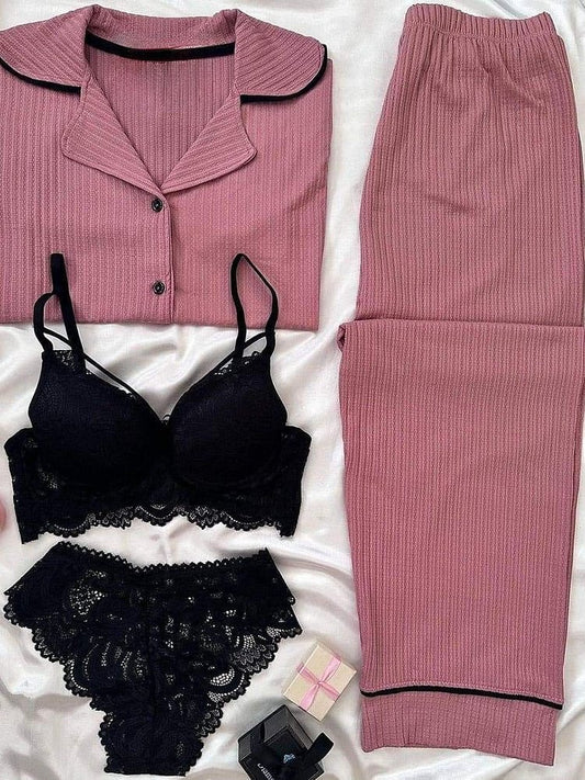 Alluring Night Suit & Bra Penty Set Combo for Women's