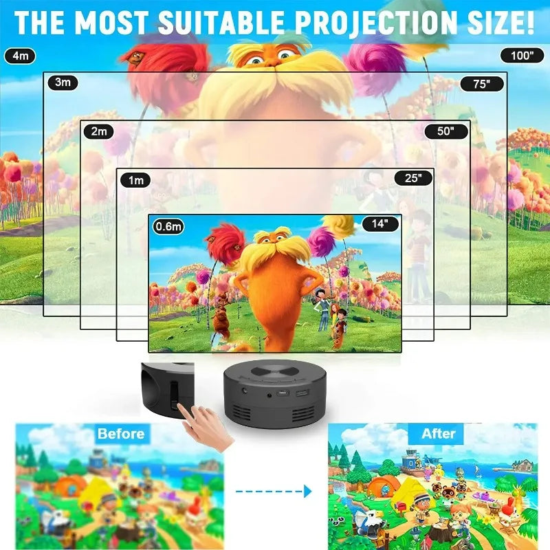 YT200 Smart Projector Auto Focus Android LED HD Projector Supports Decoding 1080P Videos Home Cinema Outdoor Portable