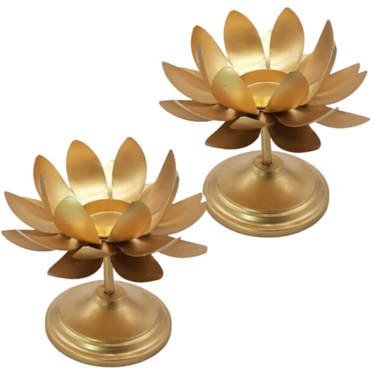 Brass Lotus Tealight Candle Holder: Diwali Decoration Handicraft (Pack Of 2)