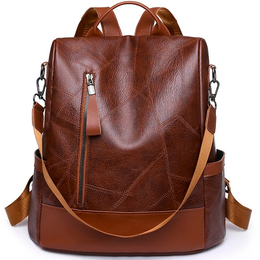 Anti-Theft Backpack Women Daypack Shoulder Bag Ladies Rucksack Waterproof PU Leather
