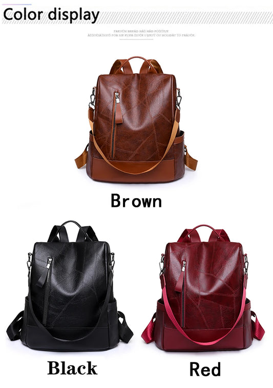 Anti-Theft Backpack Women Daypack Shoulder Bag Ladies Rucksack Waterproof PU Leather