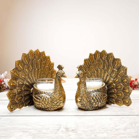 Metal Peacock Candle Holder Set