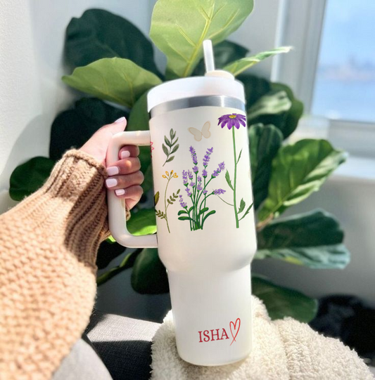 Personalized FloraCup™ Tumbler with Straw & Lid