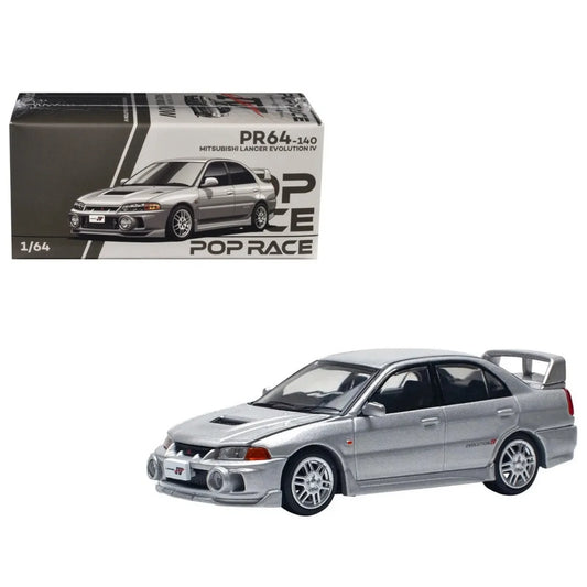 Pop Race #140: Mitsubishi Lancer Evolution IV Steel Silver Metallic 1:64