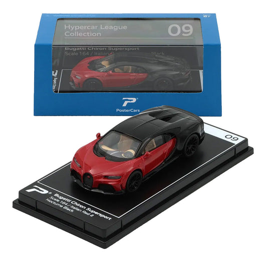 PosterCars 1:64 H09 – Bugatti Chiron Supersport Italian Red & Nocturne Black with Acrylic Box |