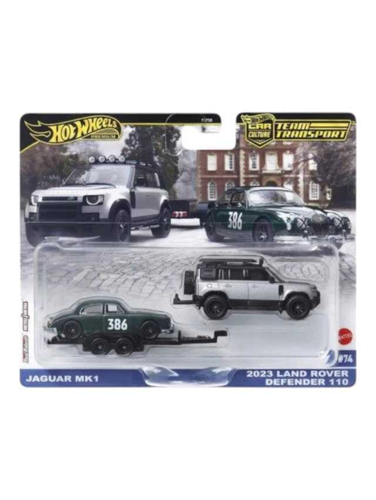 Hotwheels Team Transport Jaguar mk1 & 2023 land rover defender 110 1:64 scale