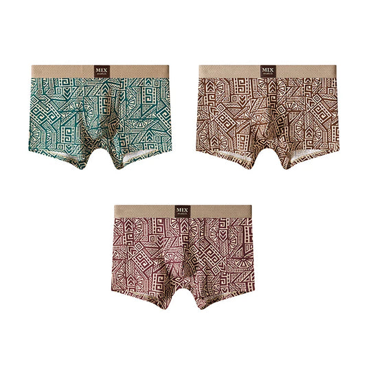 Geometric Printed Elastic-Waist Boxer Set