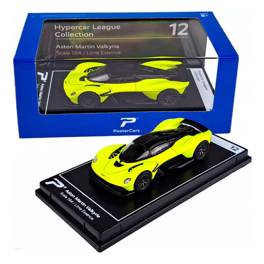 PosterCars H12 – Aston Martin Valkyrie with Acrylic Box (Lime Essence) 1:64 Diecast Car Model