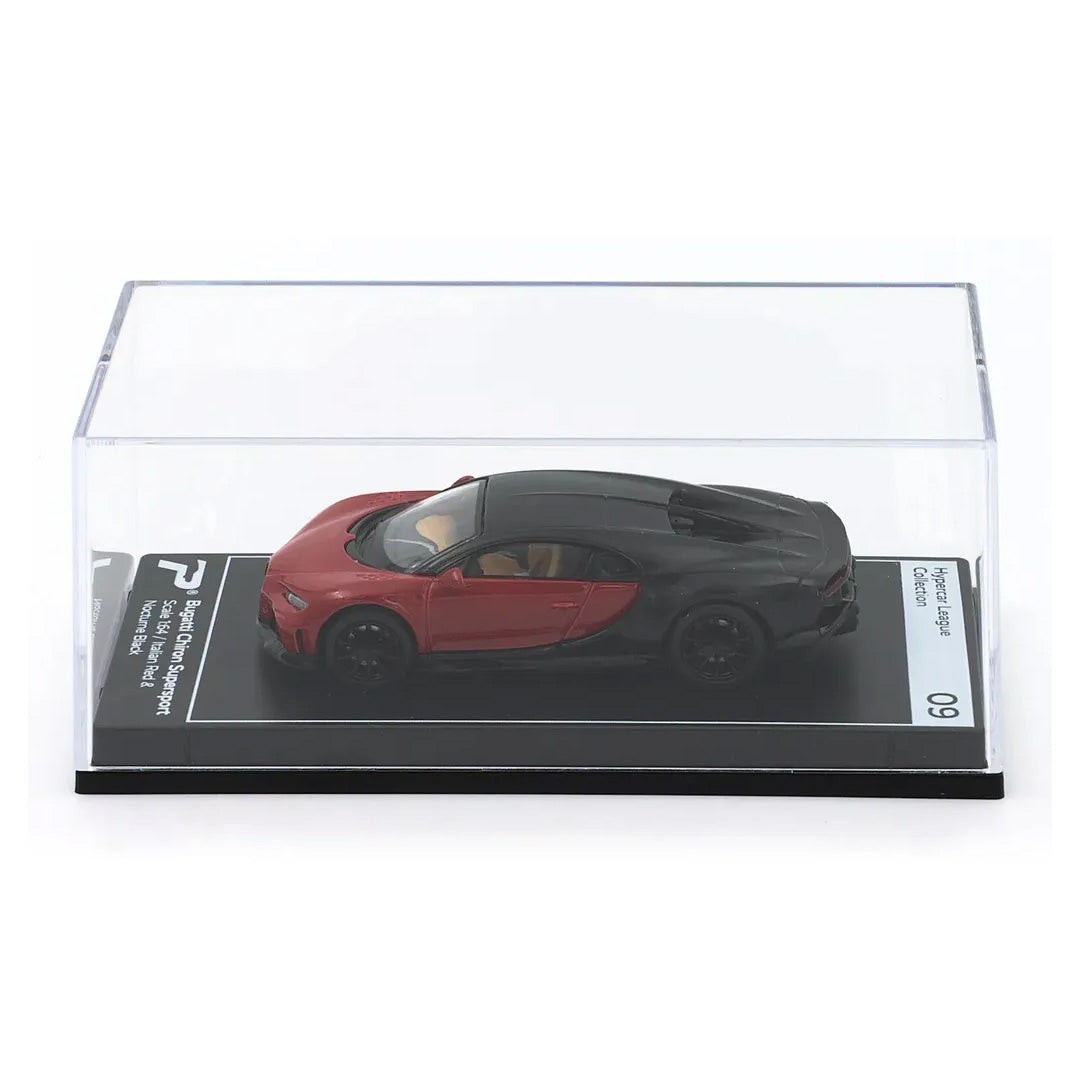 PosterCars 1:64 H09 – Bugatti Chiron Supersport Italian Red & Nocturne Black with Acrylic Box |